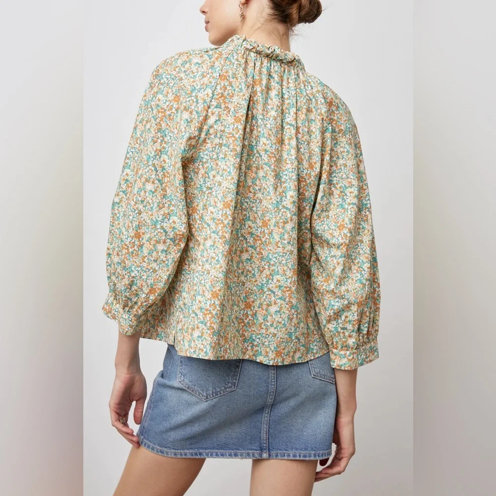 Rails Amal Relaxed Tie Neck in Cassia Multicolor Cotton Blend Floral Blouse